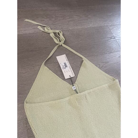 NWT Sndys Arles Halter Mini Dress XL Pear Sage Green Knit Button Front Bodycon - Picture 11 of 11